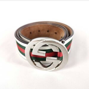 GUCCI Interlocking Silver GG Buckle White Leather Sherry Line Belt